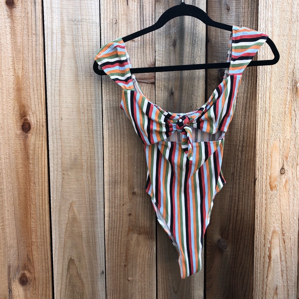 Urban Outfitters Rainbow Striped Tie Bodysuit M